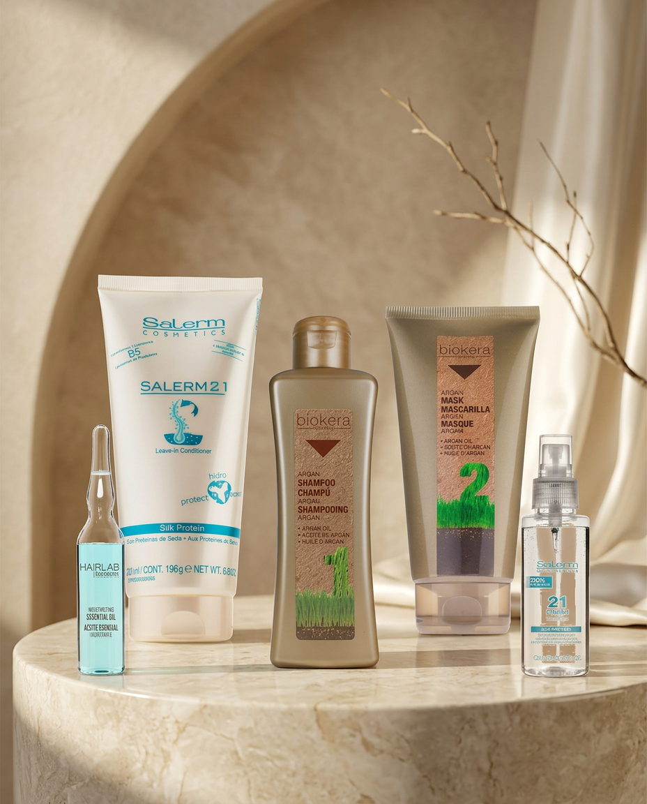 Productos Salerm 21 y Biokera de alta gama en el interior del salón Ileana Dickson Beauty Space